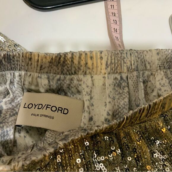 Loyd/Ford Palm Springs sequin snake Elastic High Rise Pants Beige Size 2 - Picture 3 of 6